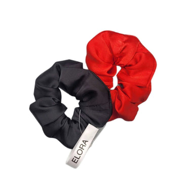 Black/Red Silk Scrunchy Set - ELORA OFFICIAL Headband & Scrunchy